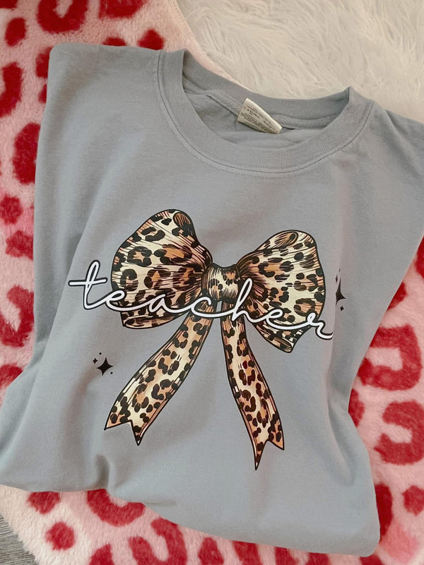 Leopard Bow Teacher tee