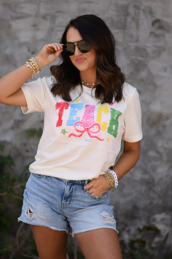 Hand drawn Teach cream tee
