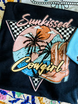 Sun-kissed cowgirl retro black tee