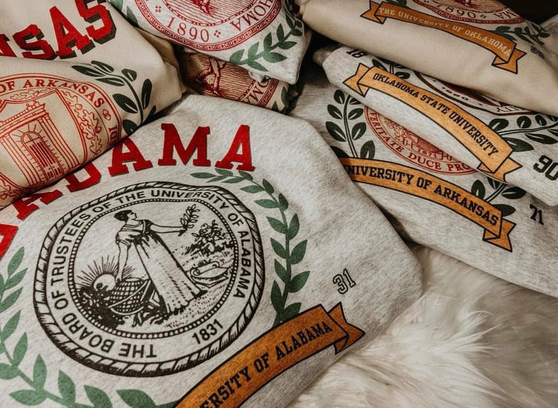 Vintage Gameday Crest sweatshirts or tees
