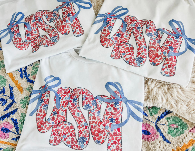 USA floral bows tee