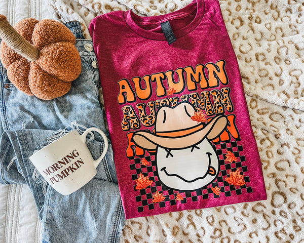 Autumn stacked nirvana maroon tee