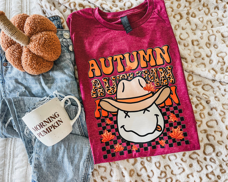 Autumn stacked nirvana maroon tee