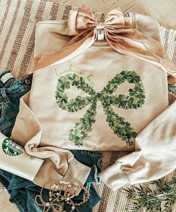 Lucky Vibes - clover bow sweatshirt or tee