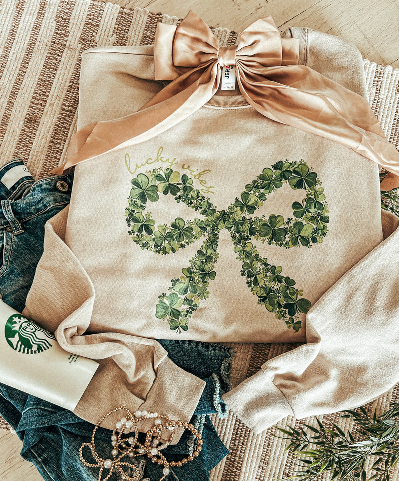 Lucky Vibes - clover bow sweatshirt or tee