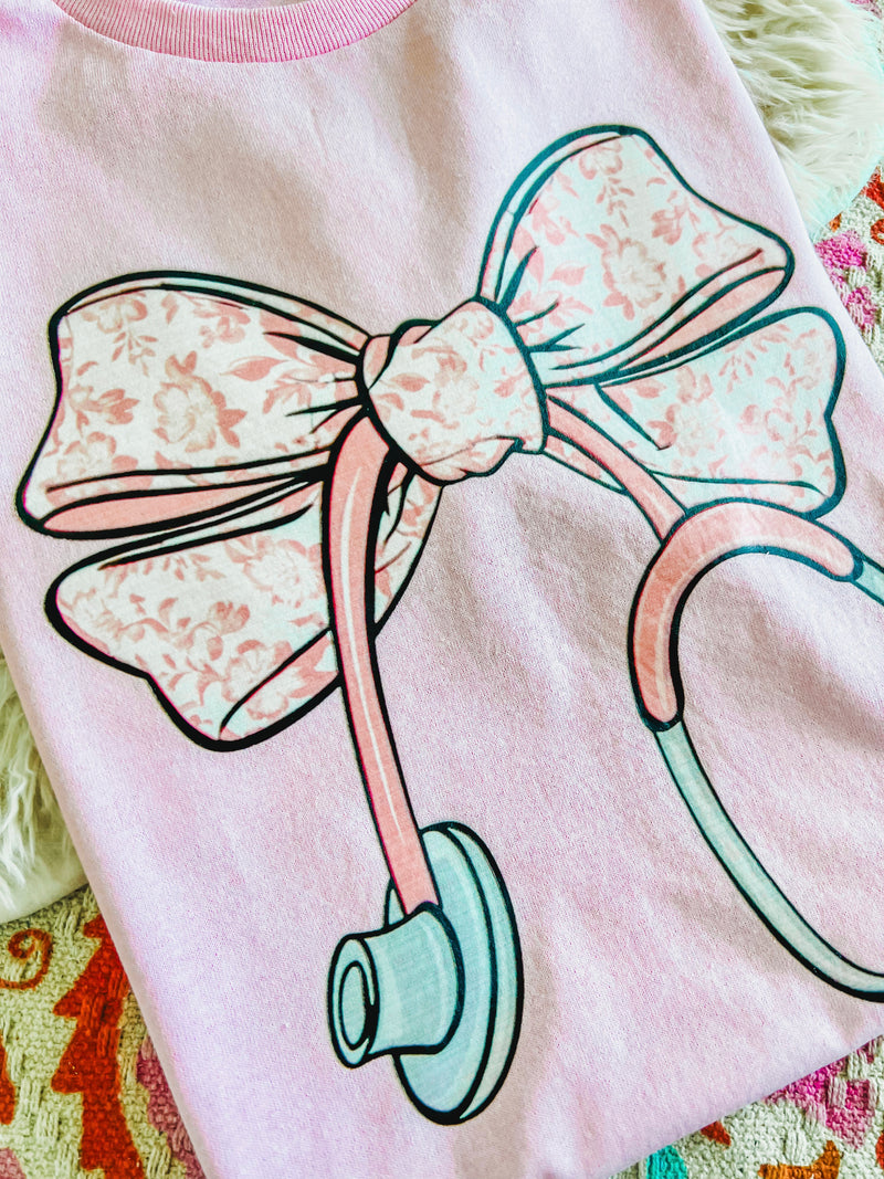 Pink floral stethoscope tee