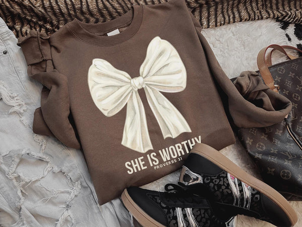 She is Worthy now - brown (tee or sweatshirt)