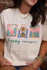 Happy camper cream tee