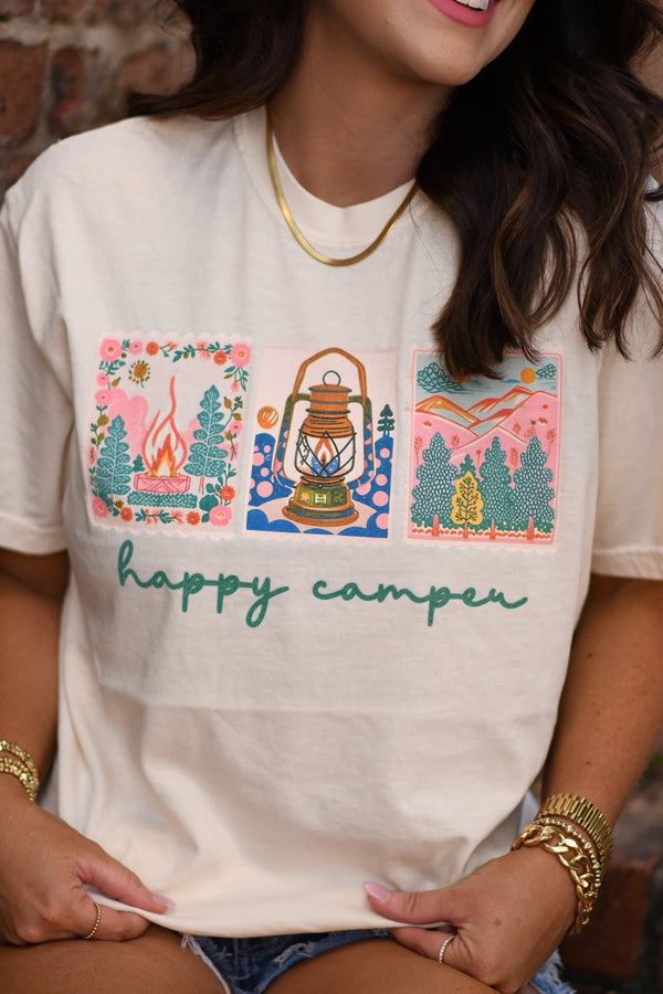Happy camper cream tee