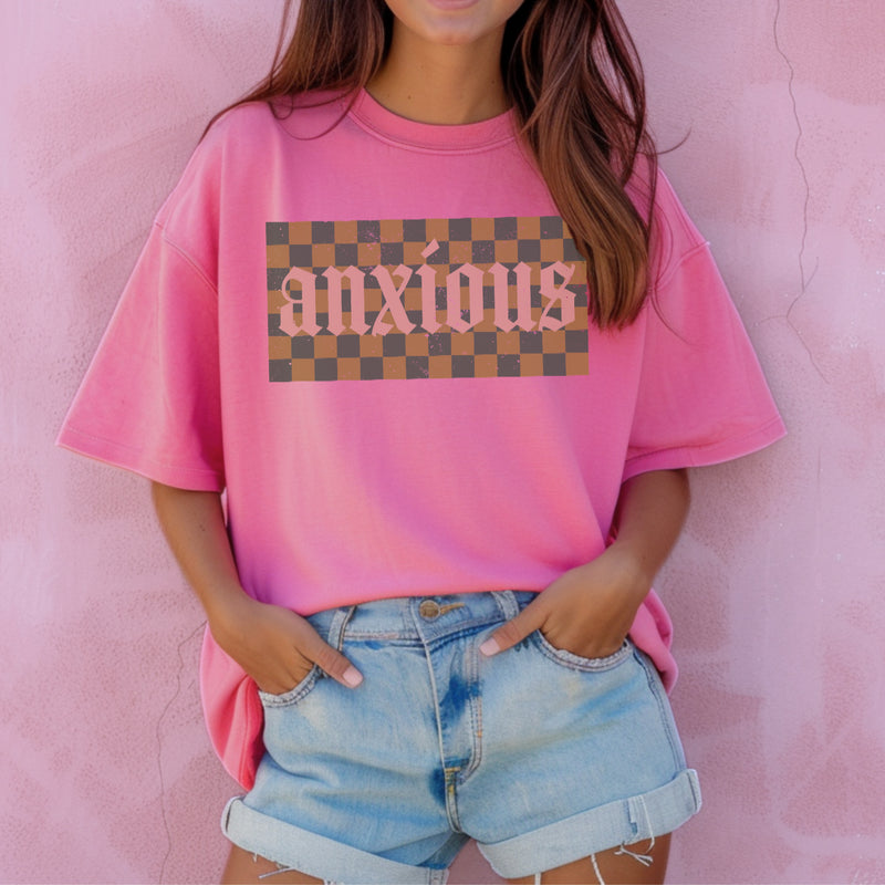 Brown Checker Anxious tee