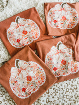 Fall-Fun Floral, lace Pumpkin tee