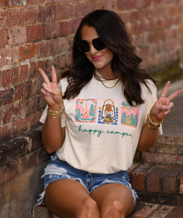 Happy camper cream tee