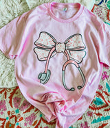Pink floral stethoscope tee
