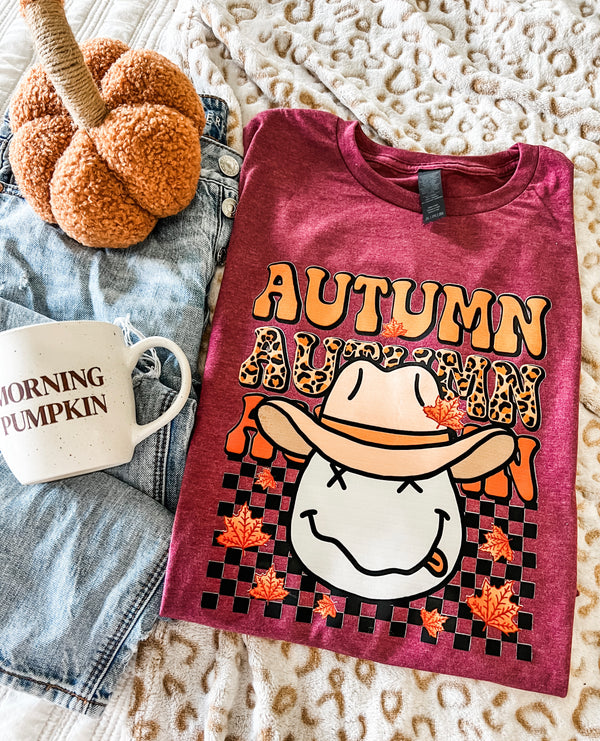 Autumn stacked nirvana maroon tee
