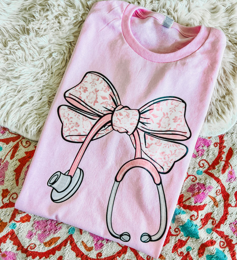 Pink floral stethoscope tee
