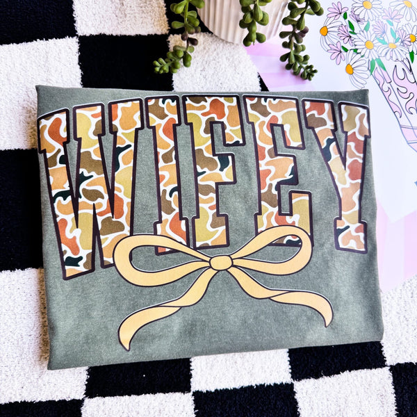 Camo Wifey Coquette tee