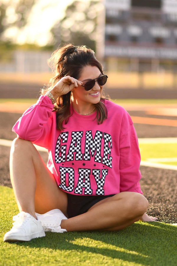 Hot Pink Gameday checker sweatshirt