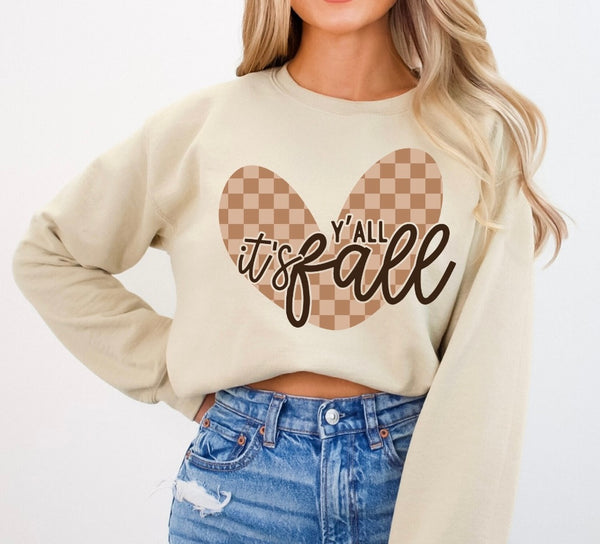 It’s fall YALL checked heart sweatshirt