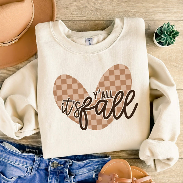 It’s fall YALL checked heart sweatshirt