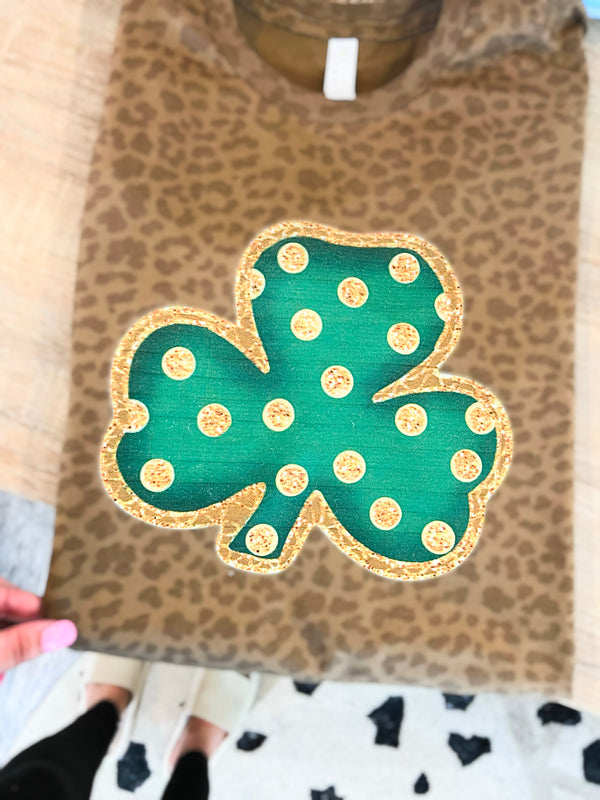 Faux Glitter and Gold Clover tee