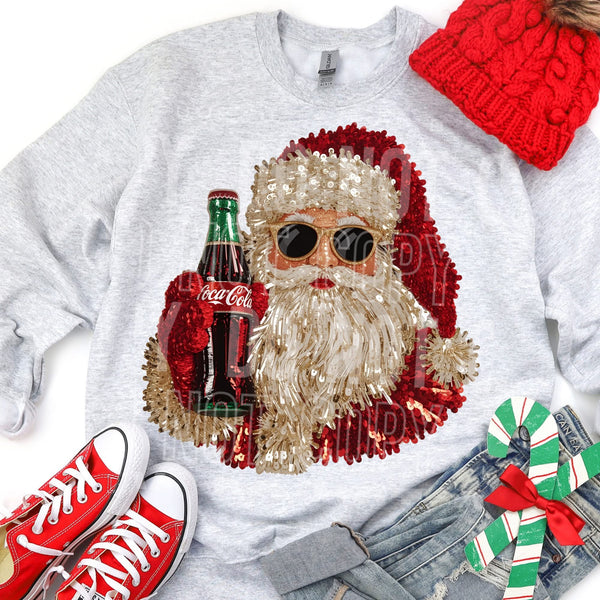 Faux sparkly Santa Dr. pepper or Coca Cola version sweatshirt