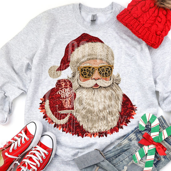 Faux sparkly Santa Dr. pepper or Coca Cola version sweatshirt