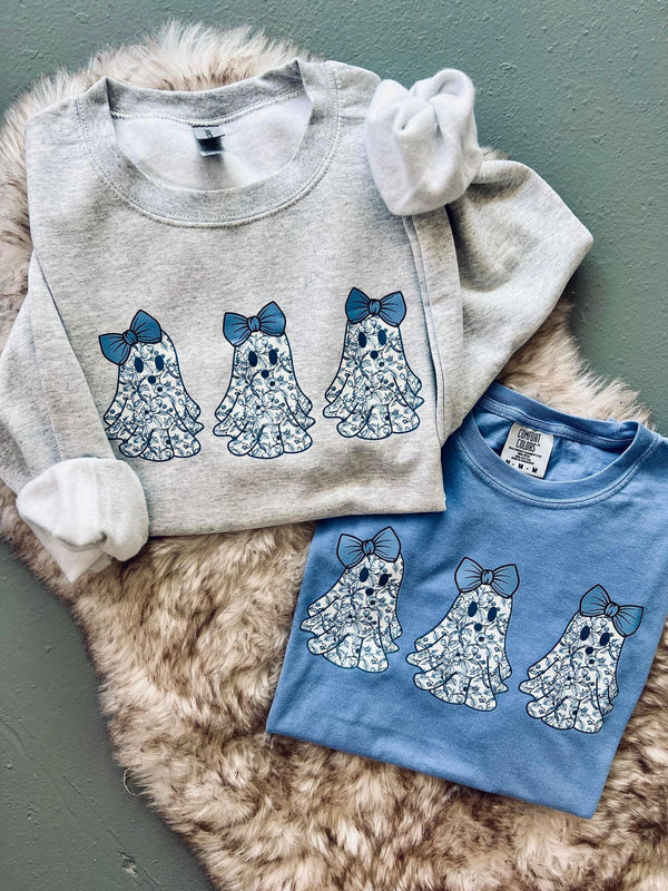3 cute blue floral ghost design