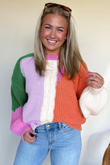Desert Gold Colorblock Knit Drop Shoulder Loose Fit Sweater