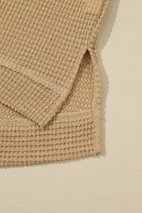 Green Waffle Knit Drop Sleeve High Slits Oversized Top