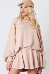 Jet Stream Corded Lantern Sleeve Pullover and Ruffle Mini Skirt Set