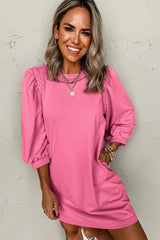 Sachet Pink Twist Braided Embellished Puff Sleeve Dress