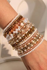 Gold 17pcs Baroque Style Pearl Crystal Beads Multi Layer Bracelet Set