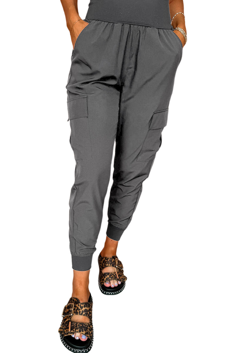 Camel Elastic High Waist Pocketed Cargo Jogger Pants