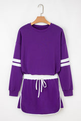 Sky Blue Varsity Stripe Detail Drop Shoulder Pullover Mini Skort Set