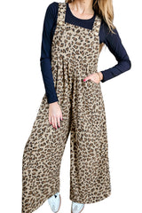 Brown Leopard Bib Wide Leg Jumpsuit