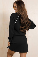 Dark Green Contrast Piping Crewneck Pullover Mini Skirt Set
