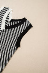 Black Contrast Chevron Knit V Neck Sweater Vest