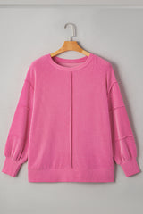Bonbon Twist Ribbed Exposed Seam Detail Plus Size Top