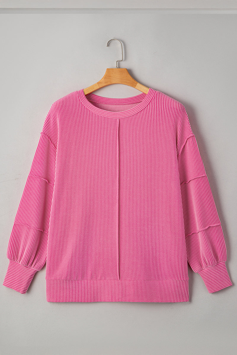 Bonbon Twist Ribbed Exposed Seam Detail Plus Size Top