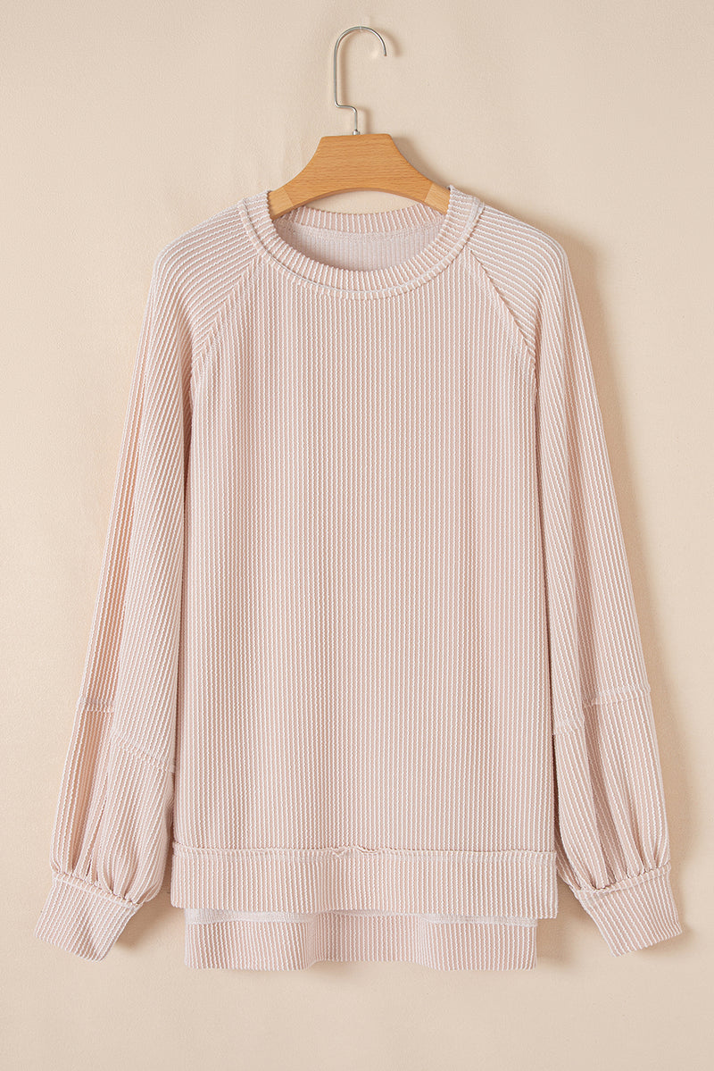 Jet Stream Corded Lantern Sleeve Pullover and Ruffle Mini Skirt Set