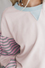 Jet Stream Colorblock Patchwork Striped Sleeve Sweatshirt