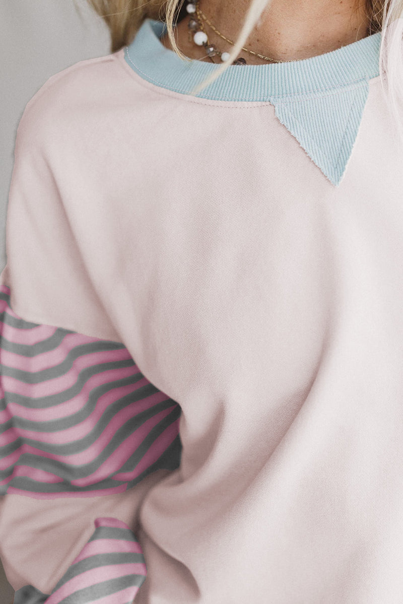 Jet Stream Colorblock Patchwork Striped Sleeve Sweatshirt