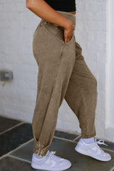 Medium Grey Mineral Wash Jogger Style High Waist Pants