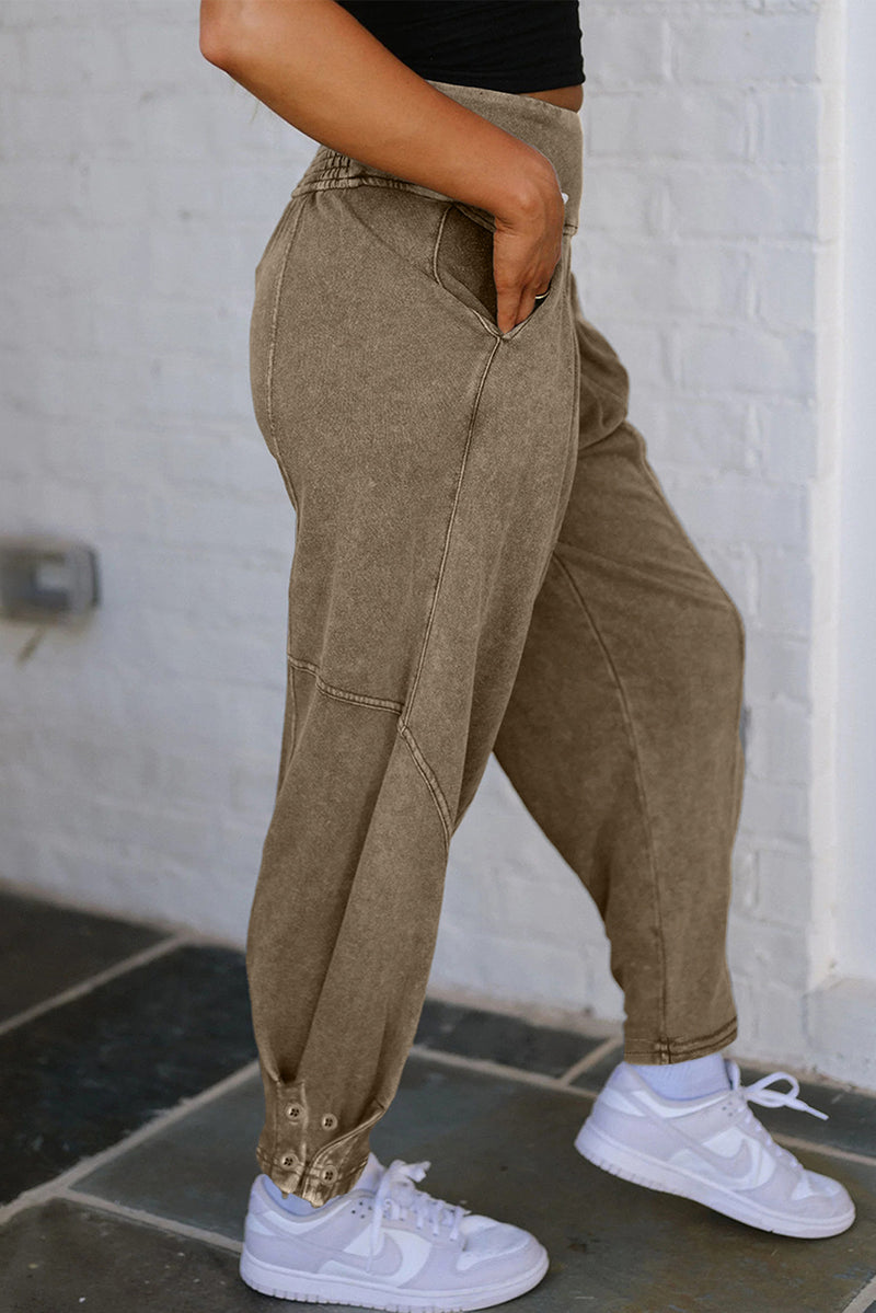 Medium Grey Mineral Wash Jogger Style High Waist Pants