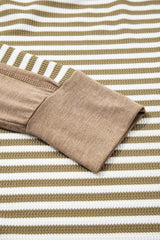Khaki Stripe Patchwork Knit Drop Shoulder Top