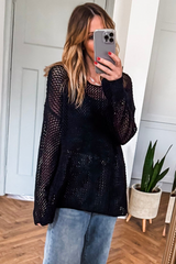 Coral Crochet Hollow-out Knit Sweater