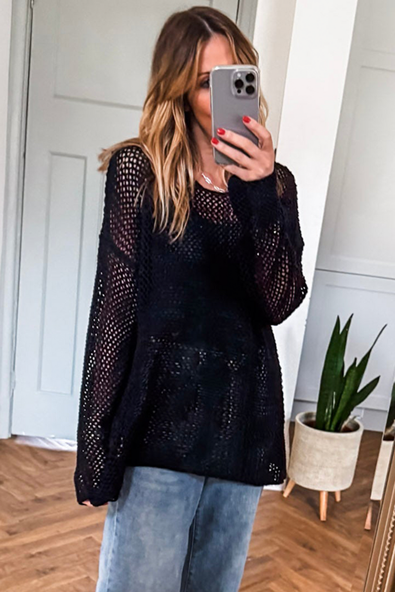 Coral Crochet Hollow-out Knit Sweater
