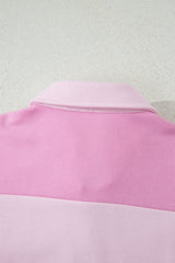Pink Raw Seam Color Block Patchwork Button Polo Collar Mini Dress