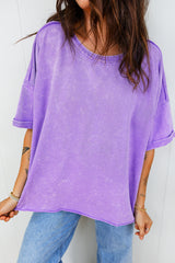 Lavendula Mineral Wash Drop Shoulder Raw Edge Loose Tee