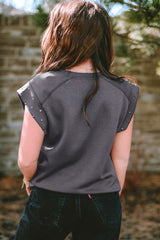 Black Casual Rivet Round Neck T Shirt